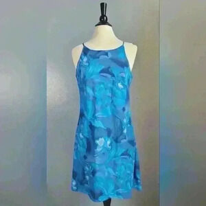 Vintage 90s Expressions Watercolor Blue Floral Sleeveless Dress sz 11/12